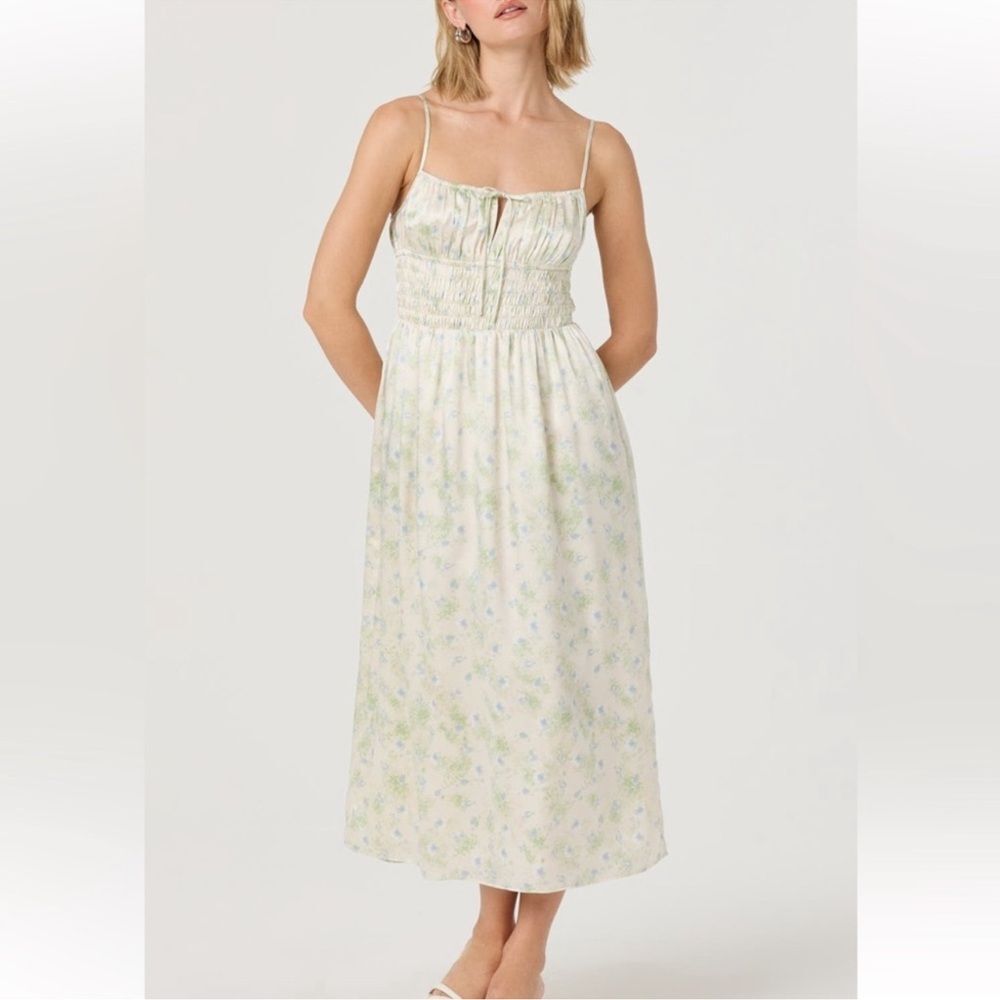 ASTR the Label Floral Smocked Tie Front Spaghetti Strap‎ Midi Dress New! - Picture 12 of 12